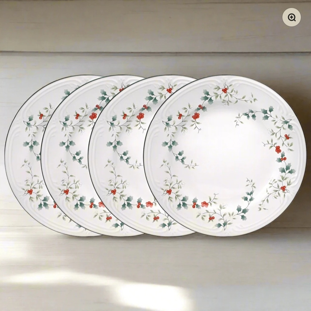 Pfaltzgraff Floral Dinner Plates - White with Red and Green Design